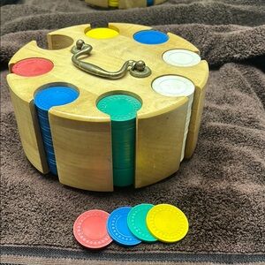 Red and Blue Card Game Set with Wooden Holder